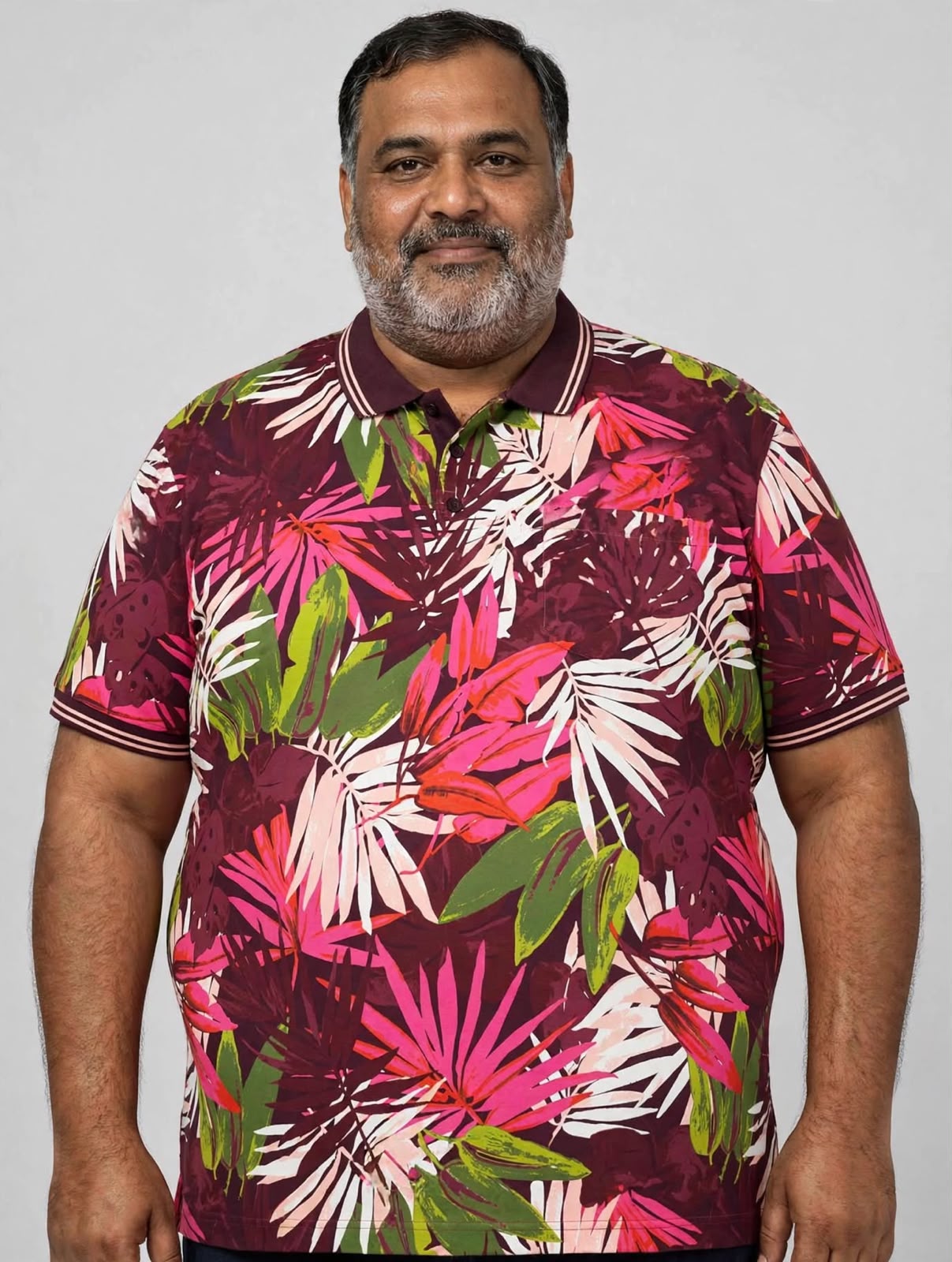 Burgundy Tropical Palm Print Comfort Polo T-Shirt