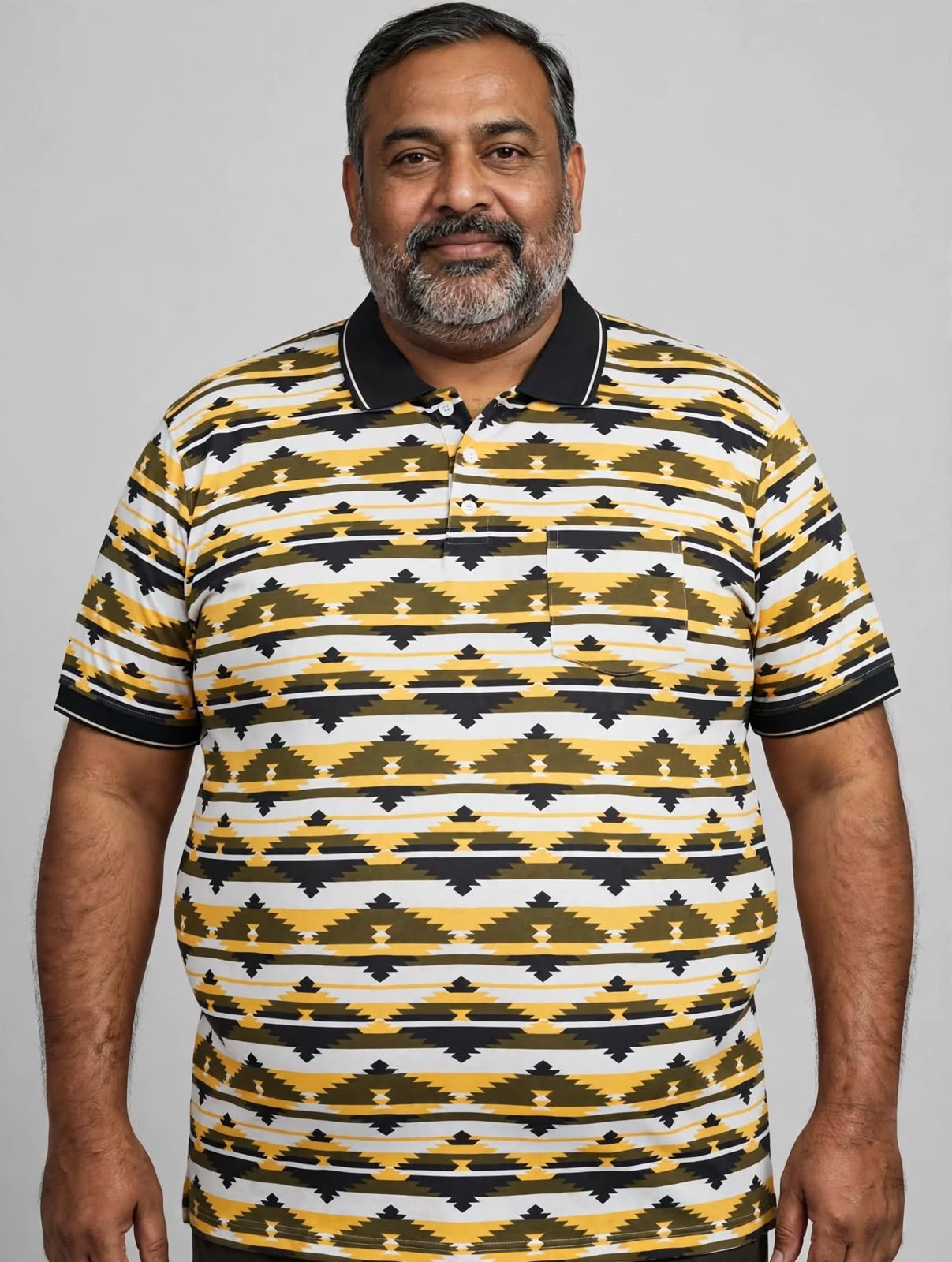 Geometric Aztec Print Polo T-Shirt with Pocket